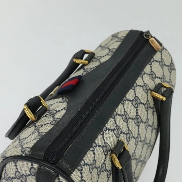 GUCCI GG Supreme Sherry Line Hand Bag PVC Navy Gold Red 40 02 006 Auth sw1342 - Picture 7 of 15